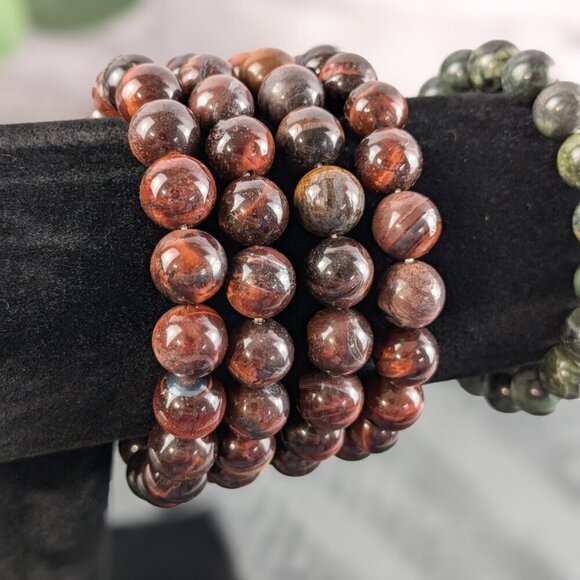 beaded stretch bracelets red, tigers eye, jade beautiful rich colors - Picture 4 of 11